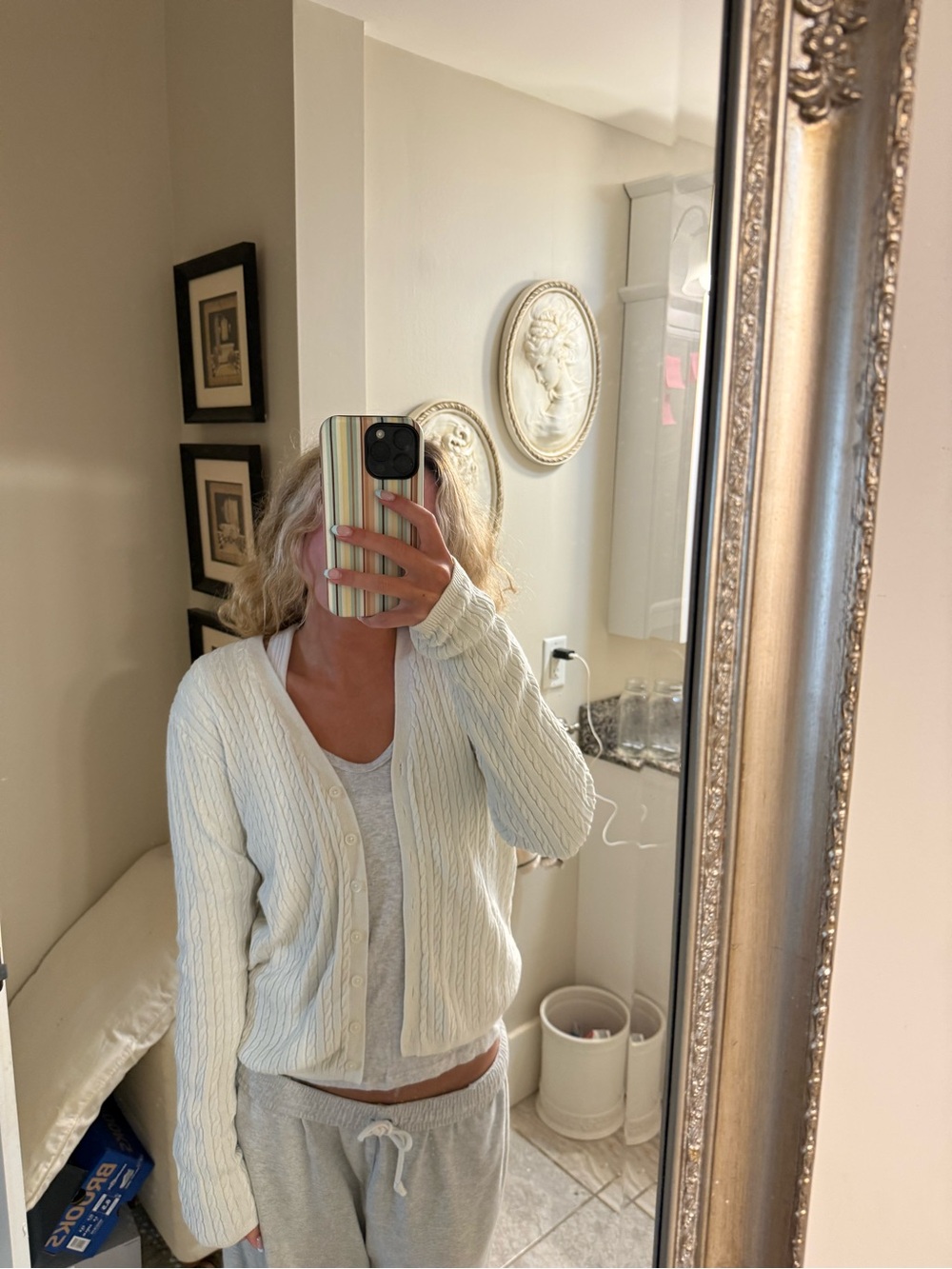 Brandy Melville Cream Cable-Knit Button Cardigan Sweater